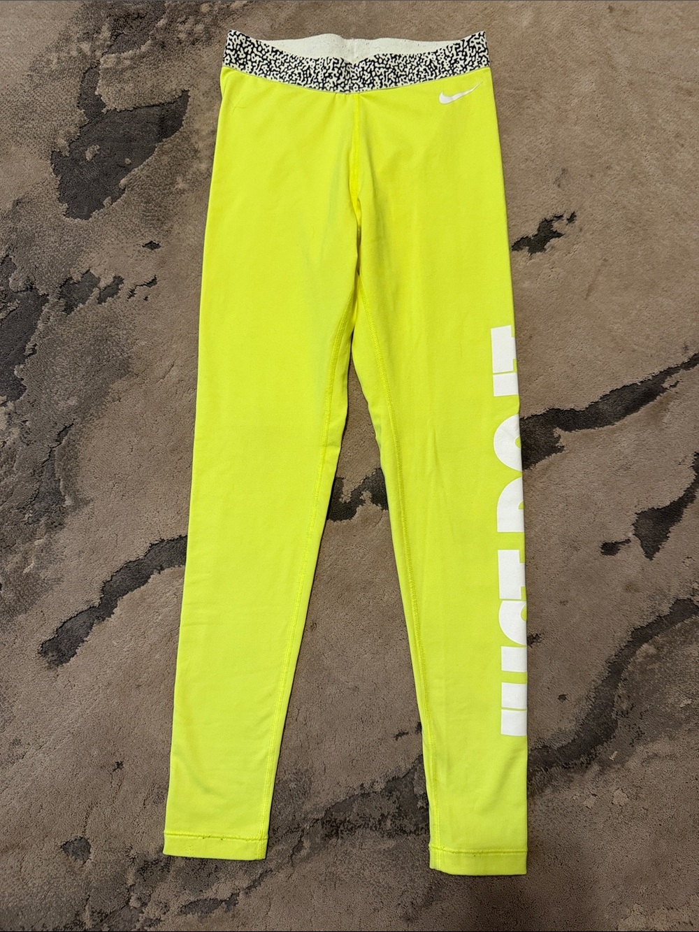 Nike Neon Yellow Leggings with White Logo